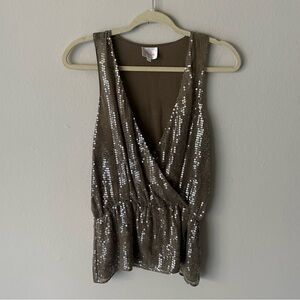 Parker Sequin Silk Vneck Tank Tan Small